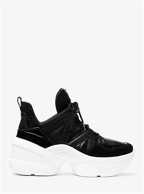 michael michael kors olympia leather mixed media trainer|michael kors olympia extreme.